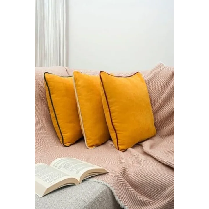 Asdiva Renk Seçenekli Krem Biyeli Sarı Kırlent Kılıfı Dekoratif Düz Sade Punch Panoroma Panbiy Sarı Krem 30X50