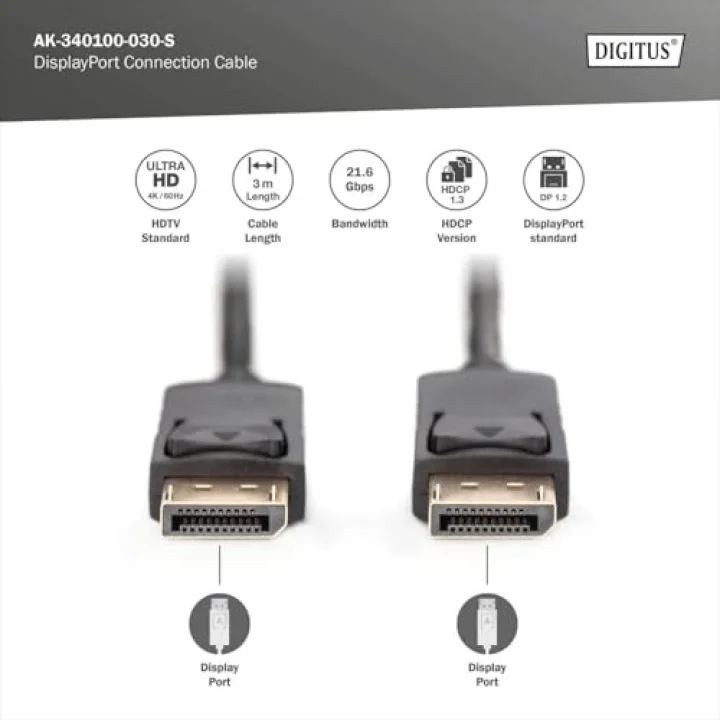 Assmann AK-340100-030-S Displayport Bağlantı Kablosu