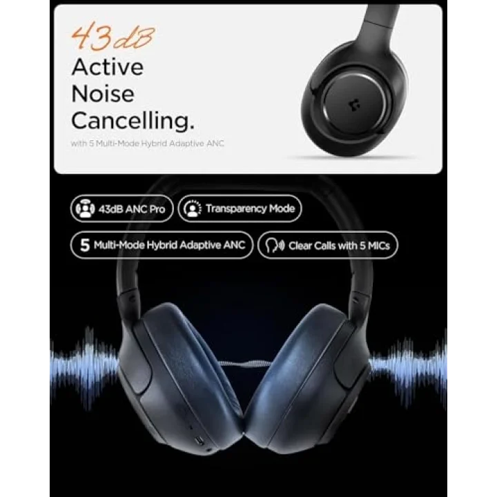 Audio Kulak Üstü P10 Bluetooth Kablosuz Kulaklık - ANC Pro Aktif Gürültü Engelleme & 40mm Titanyum Sürücü & 60 Saat & ENC 5 Mikrofon & Şeffaf & Gaming Mod Siyah - ASD09691 ( TR Garantili)