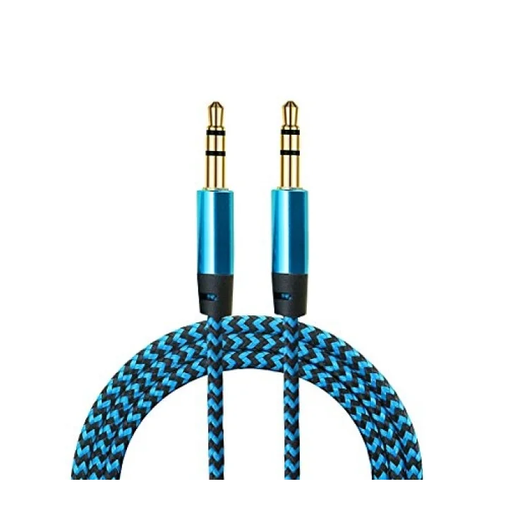AUX Stereo 3.5mm Data Ses Örgü Kablo Mavi