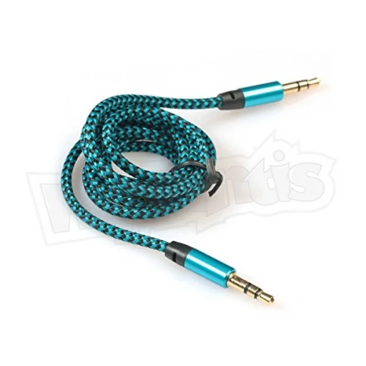 AUX Stereo 3.5mm Data Ses Örgü Kablo Mavi