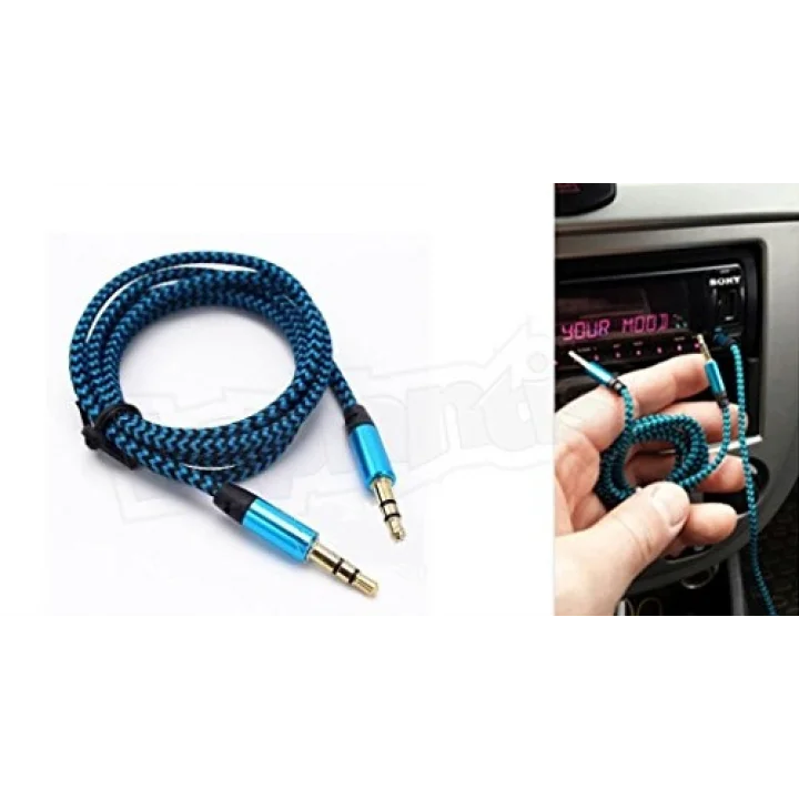 AUX Stereo 3.5mm Data Ses Örgü Kablo Mavi