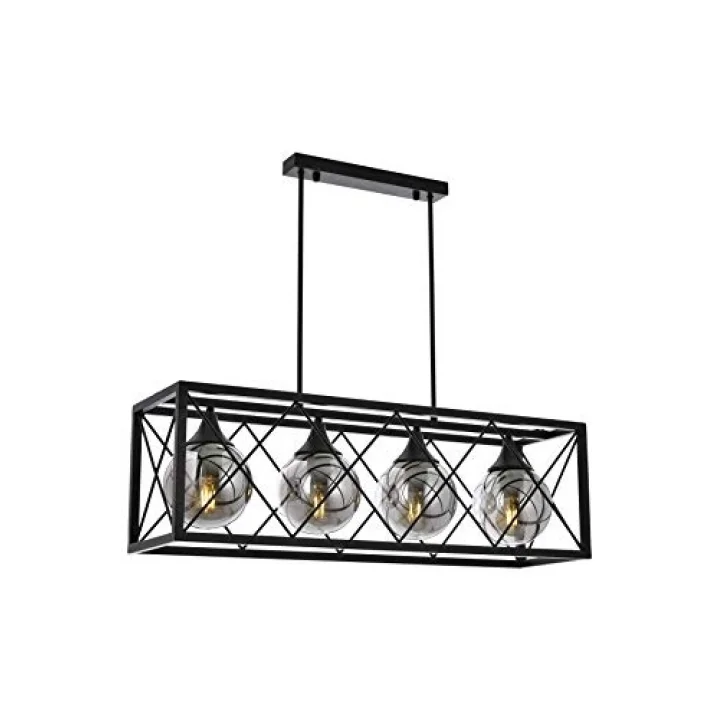 AV-60127-4Y-BSY Siyah Boyalı Modern Avize, E27, Metal, Cam, 80x22cm