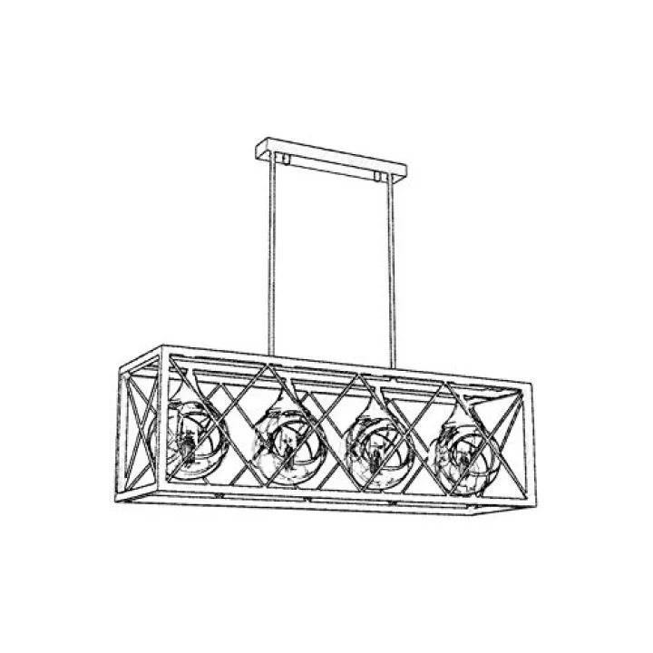 AV-60127-4Y-BSY Siyah Boyalı Modern Avize, E27, Metal, Cam, 80x22cm