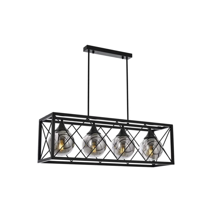 AV-60127-4Y-BSY Siyah Boyalı Modern Avize, E27, Metal, Cam, 80x22cm