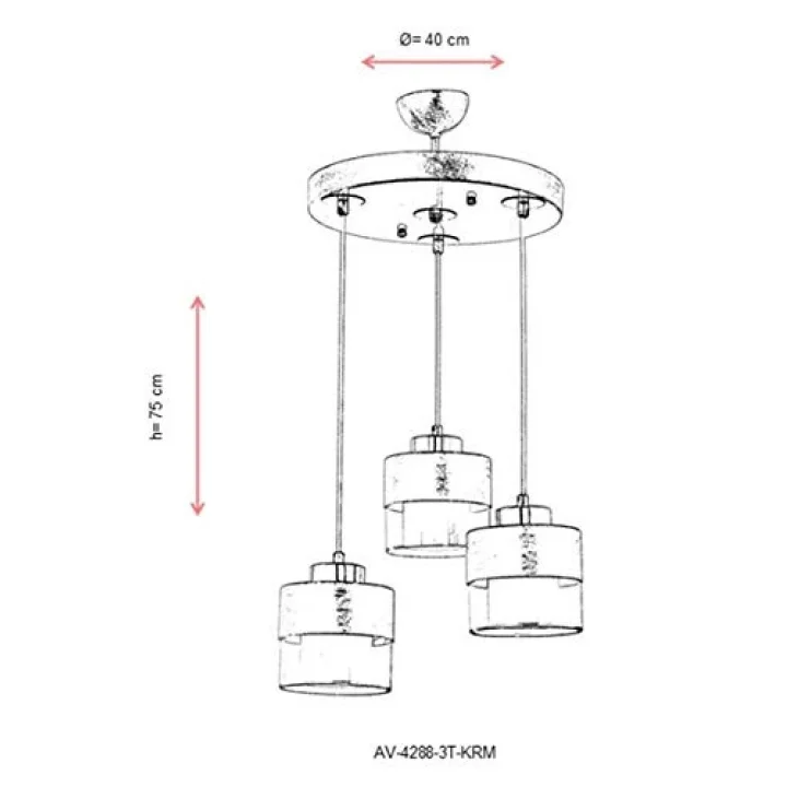 AV-60193-3T-KRM Krem Boyalı Modern Avize E27 Metal Cam 40cm