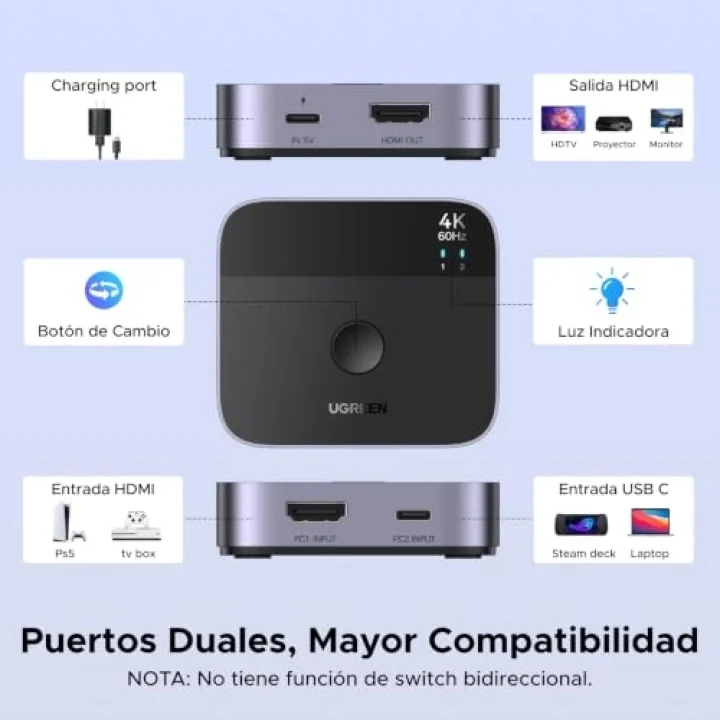 AW503 USB-C + HDMI 2 Giriş 1 Çıkış Switch, 4K 60Hz, 55452