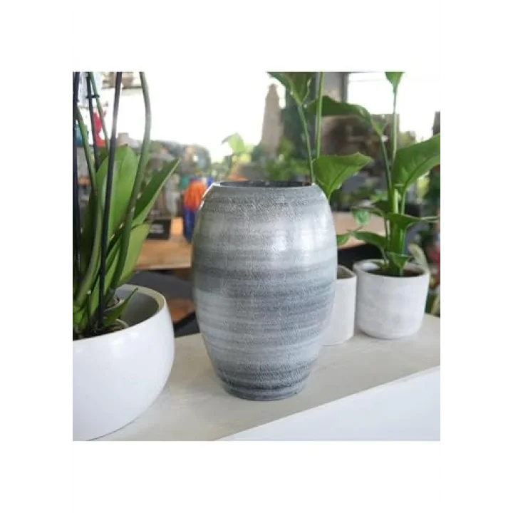 Ayla Seramik Darbeli Siyah Uzun Saksı 20X30 Cm