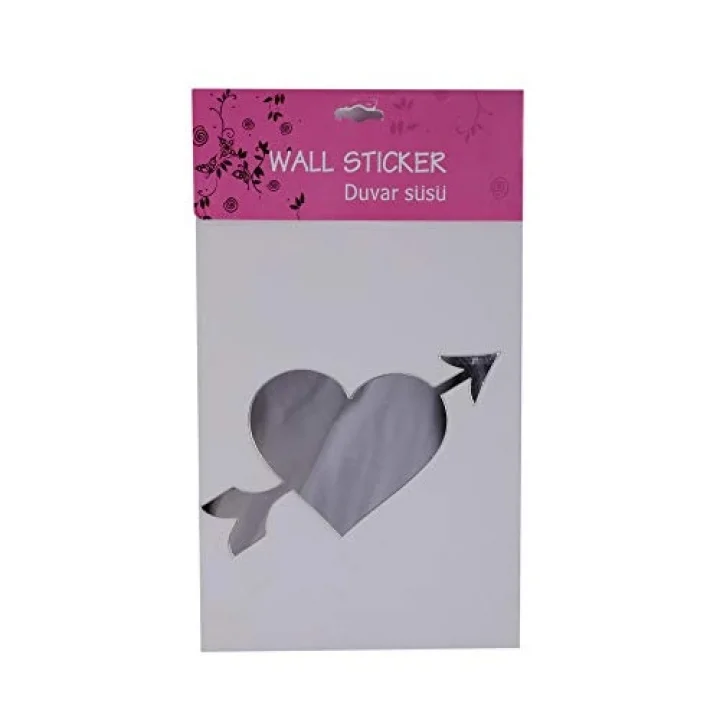 Aynalı Duvar Süsü (sticker) Kalp Şekilli