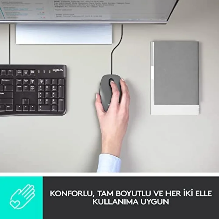 B100 Optik USB Kablolu Mouse, Sağ ve Sol Elle Kullanıma Uygun, Windows, Linux ve Mac ile Uyumlu, Siyah