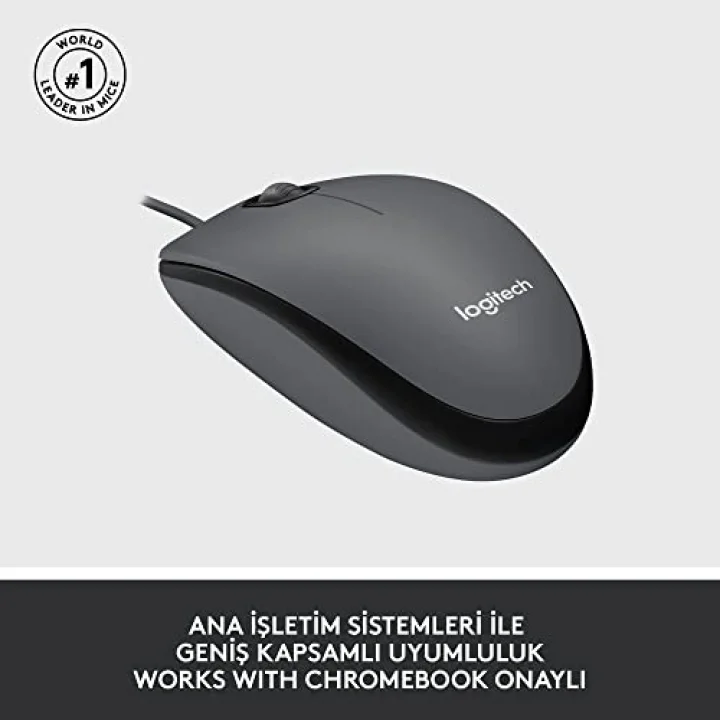 B100 Optik USB Kablolu Mouse, Sağ ve Sol Elle Kullanıma Uygun, Windows, Linux ve Mac ile Uyumlu, Siyah