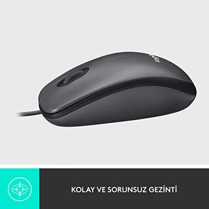 B100 Optik USB Kablolu Mouse, Sağ ve Sol Elle Kullanıma Uygun, Windows, Linux ve Mac ile Uyumlu, Siyah
