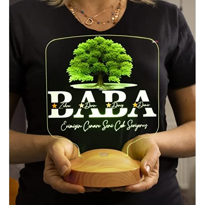Babalar Günü Hediyesi, Babaya Hediye, Baba, Evimizin Çınarı Hediyesi, Renkli İsim Yazılı Kişiye Özel 3D Led Lamba