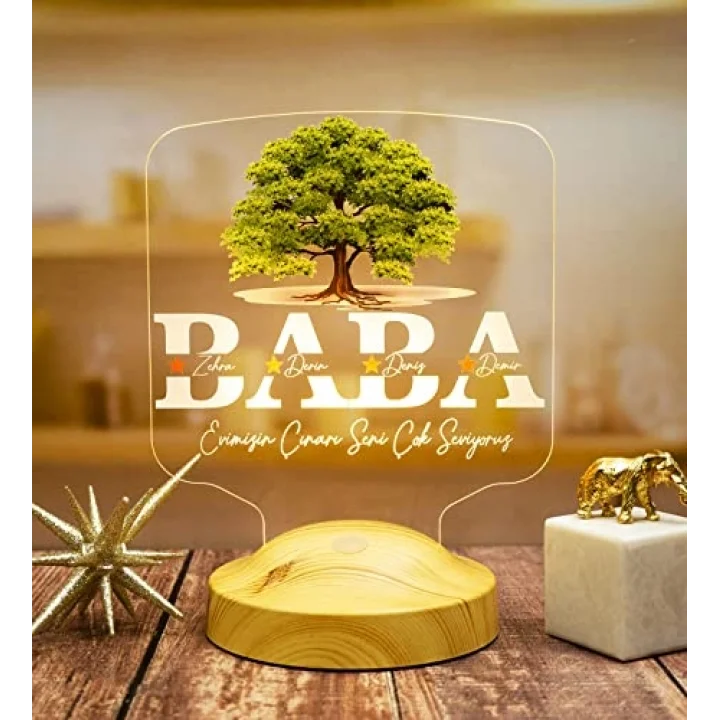 Babalar Günü Hediyesi, Babaya Hediye, Baba, Evimizin Çınarı Hediyesi, Renkli İsim Yazılı Kişiye Özel 3D Led Lamba