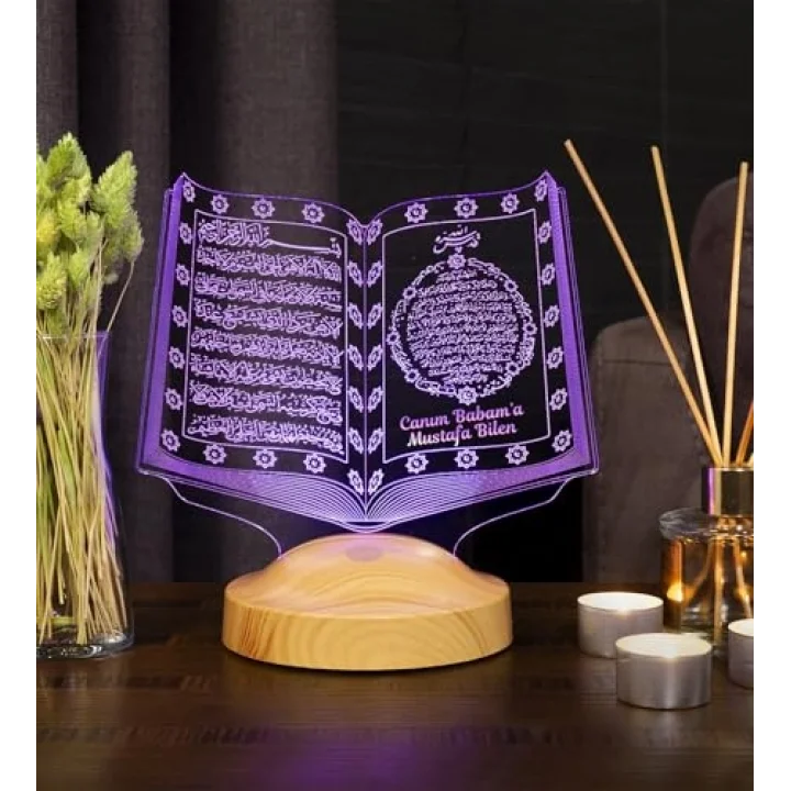 Babaya Dini Hediye, Babalar Günü Hediyesi Kuran-ı Kerim, Dedeye İslami Doğum Günü Hediyesi, Kişiye Özel 3D Lamba Manevi Hatıra