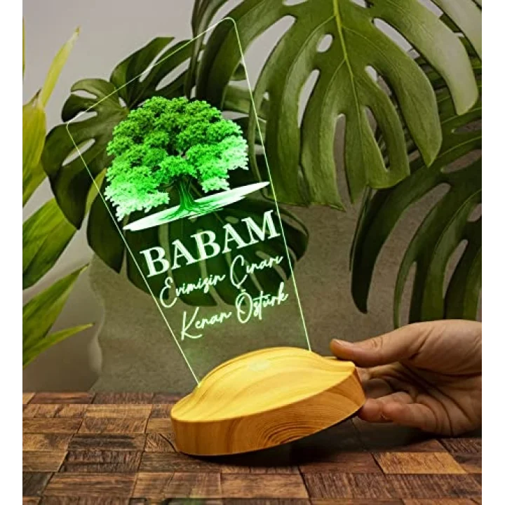 Babaya Hediye, Babalar Günü Hediyesi, Babama Hediye, Çınar Ağacı Figürlü Renkli Led Lamba Totem Şeklinde