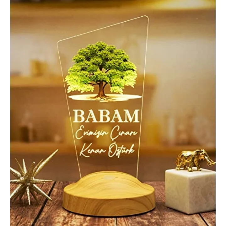 Babaya Hediye, Babalar Günü Hediyesi, Babama Hediye, Çınar Ağacı Figürlü Renkli Led Lamba Totem Şeklinde