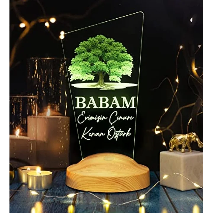 Babaya Hediye, Babalar Günü Hediyesi, Babama Hediye, Çınar Ağacı Figürlü Renkli Led Lamba Totem Şeklinde