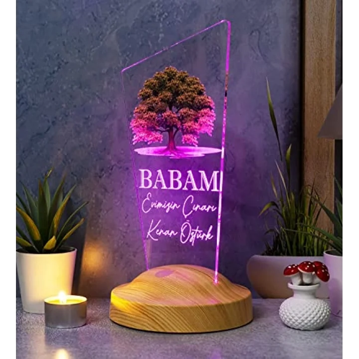 Babaya Hediye, Babalar Günü Hediyesi, Babama Hediye, Çınar Ağacı Figürlü Renkli Led Lamba Totem Şeklinde