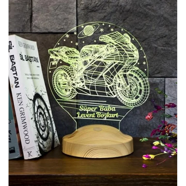 Babaya Hediye Motosiklet Racing, Babalar Günü Hediyesi Motor Hayranına 3D Led Lamba