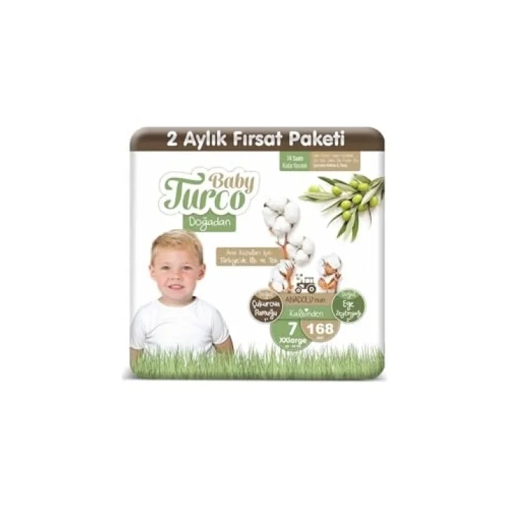 Baby Turco Bebek Bebek Bezi 2 Aylık Paket 7 Numara 20-30 Kg 168 Adet
