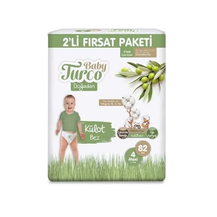 Baby Turco Doğadan 2li Fırsat Paketi Külot Bez 4 Numara Maxi 82 Adet