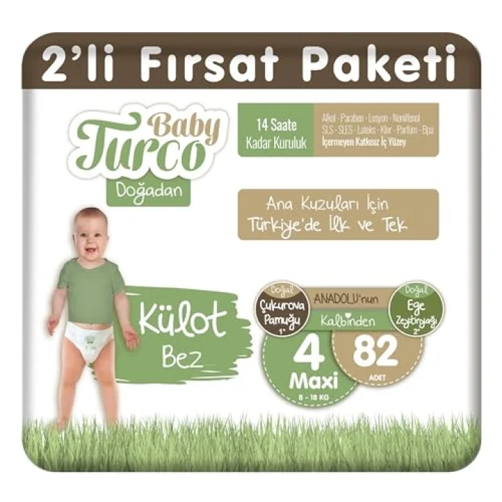 Baby Turco Doğadan 2li Fırsat Paketi Külot Bez 4 Numara Maxi 82 Adet