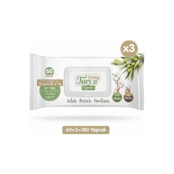 Baby Turco Doğadan Islak Bebek Havlusu, 3lü paket, 180 Yaprak