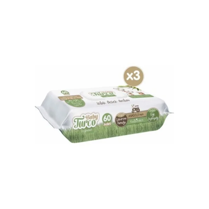 Baby Turco Doğadan Islak Bebek Havlusu, 3lü paket, 180 Yaprak