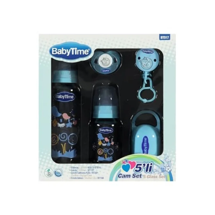 Babytime 5li Cam Biberon Seti, Mavi
