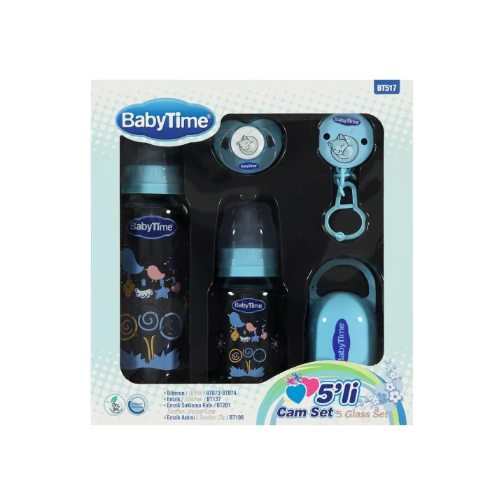 Babytime 5li Cam Biberon Seti, Mavi