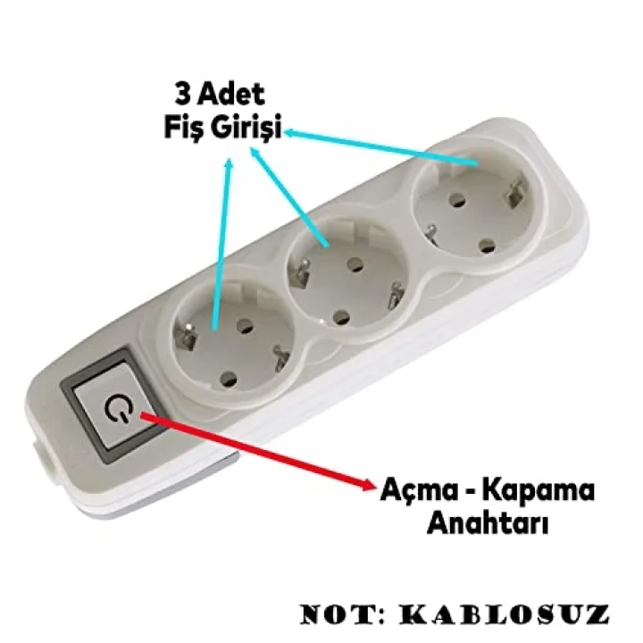Badem10 Grup Priz 3lü Anahtarlı Kablosuz Başlık Piriz Klemensli Üçlü