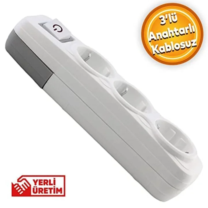 Badem10 Grup Priz 3lü Anahtarlı Kablosuz Başlık Piriz Klemensli Üçlü