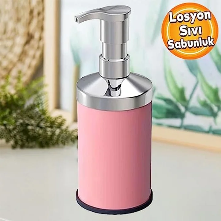 Badem10 Sıvı Sabunluk Losyon Yağ Şişesi Set Üstü Sıvı Sabunluk Pembe