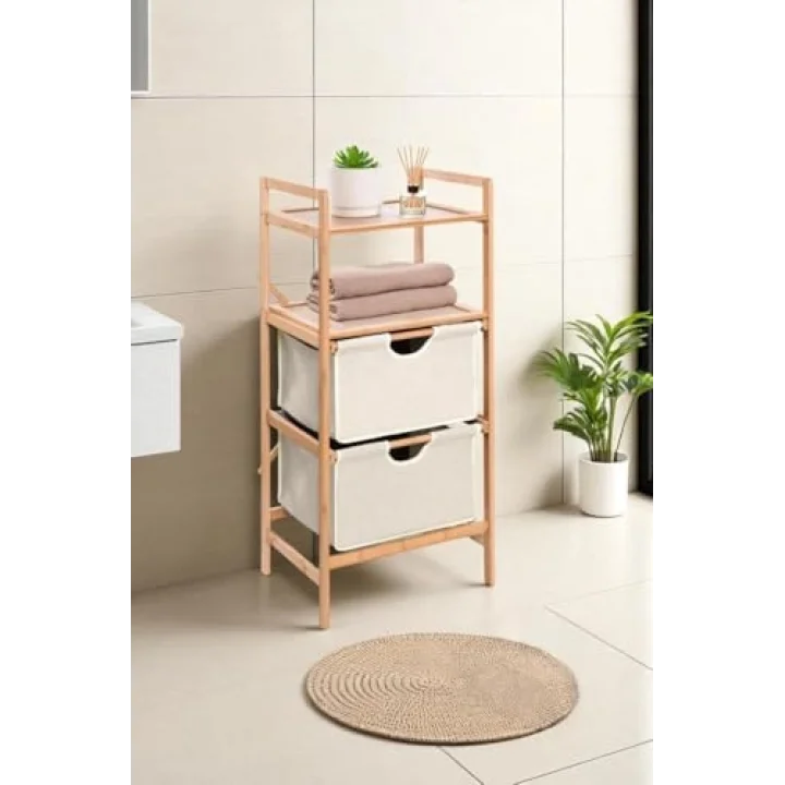 Bambu 2 Raflı 2 Çekmeceli Banyo Düzenleyici Çekmeceli Dolap Komodin DB-0045