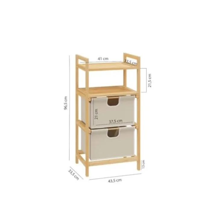 Bambu 2 Raflı 2 Çekmeceli Banyo Düzenleyici Çekmeceli Dolap Komodin DB-0045