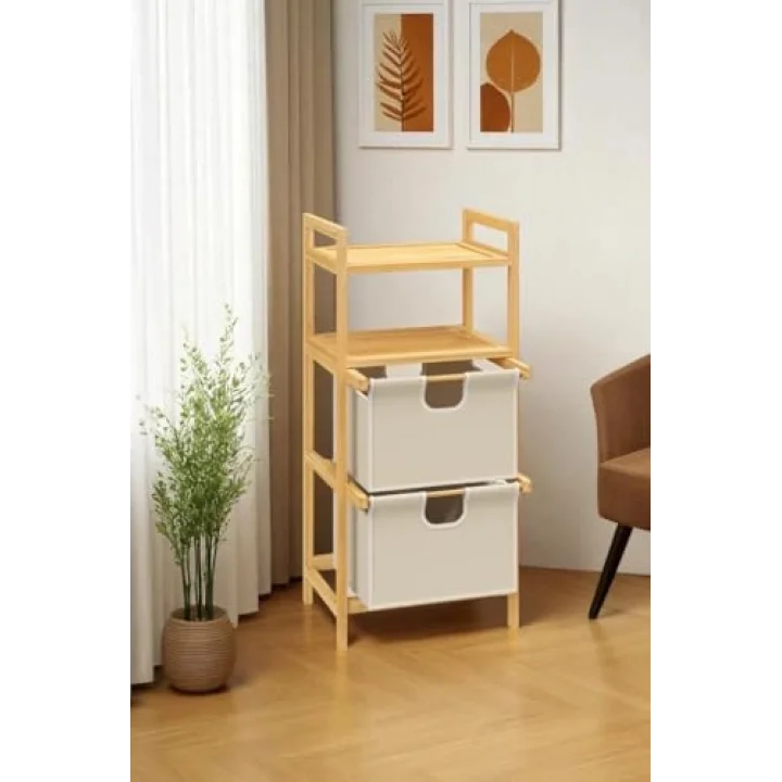 Bambu 2 Raflı 2 Çekmeceli Banyo Düzenleyici Çekmeceli Dolap Komodin DB-0045