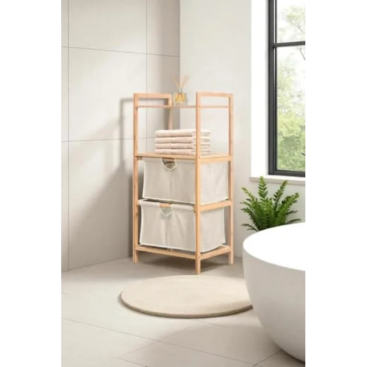 Bambu 2 Raflı 2 Çekmeceli Banyo Düzenleyici Çekmeceli Dolap Komodin DB-0045