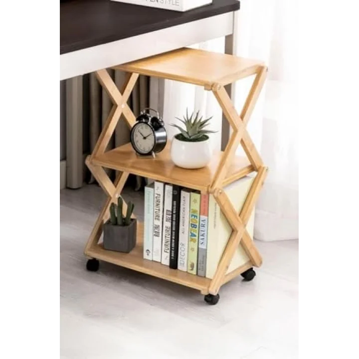 Bambu 3 Raflı Tekerlekli Sehpa Düzenleyici Raf Çok Amaçlı Organizer DB-0023