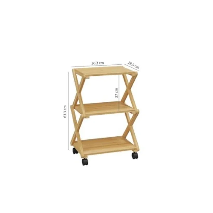 Bambu 3 Raflı Tekerlekli Sehpa Düzenleyici Raf Çok Amaçlı Organizer DB-0023