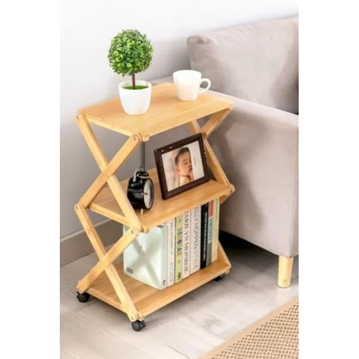 Bambu 3 Raflı Tekerlekli Sehpa Düzenleyici Raf Çok Amaçlı Organizer DB-0023