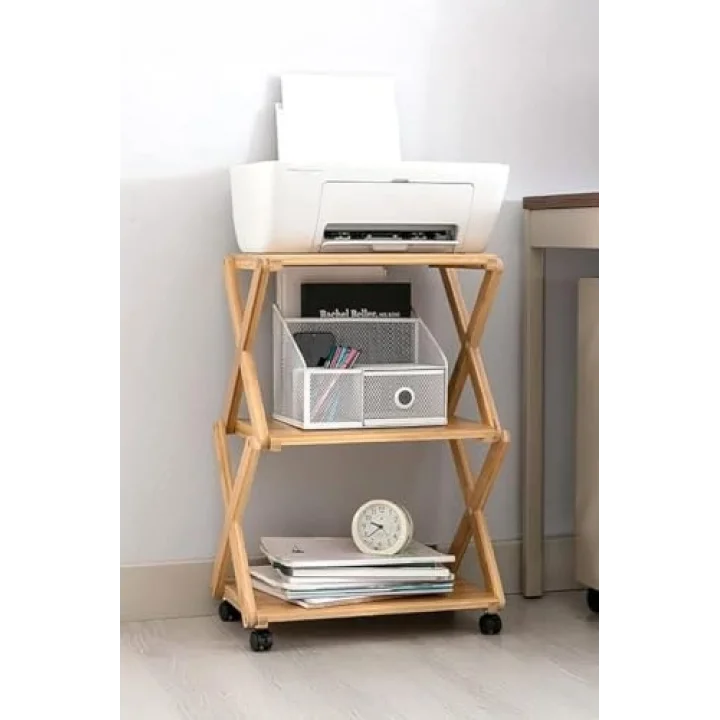 Bambu 3 Raflı Tekerlekli Sehpa Düzenleyici Raf Çok Amaçlı Organizer DB-0023