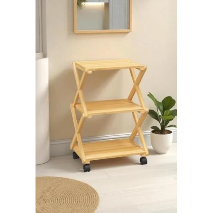 Bambu 3 Raflı Tekerlekli Sehpa Düzenleyici Raf Çok Amaçlı Organizer DB-0023