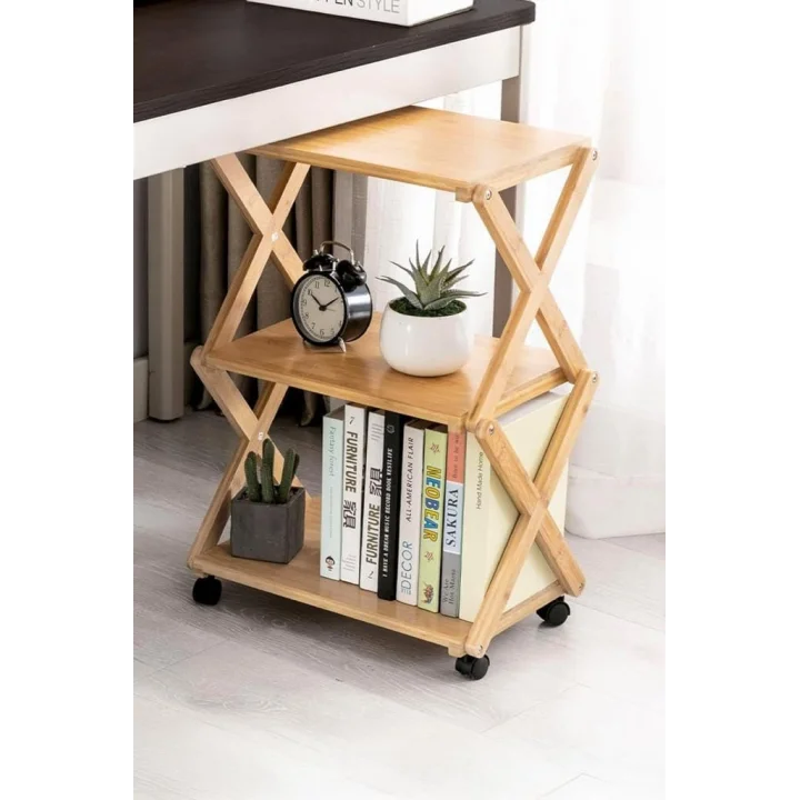 Bambu 3 Raflı Tekerlekli Sehpa Düzenleyici Raf Çok Amaçlı Organizer DB-0023