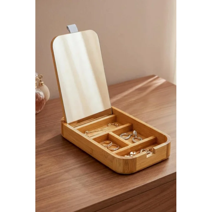 Bambu Aynalı Bölmeli Makyaj Takı Organizeri – 7B242 K/9