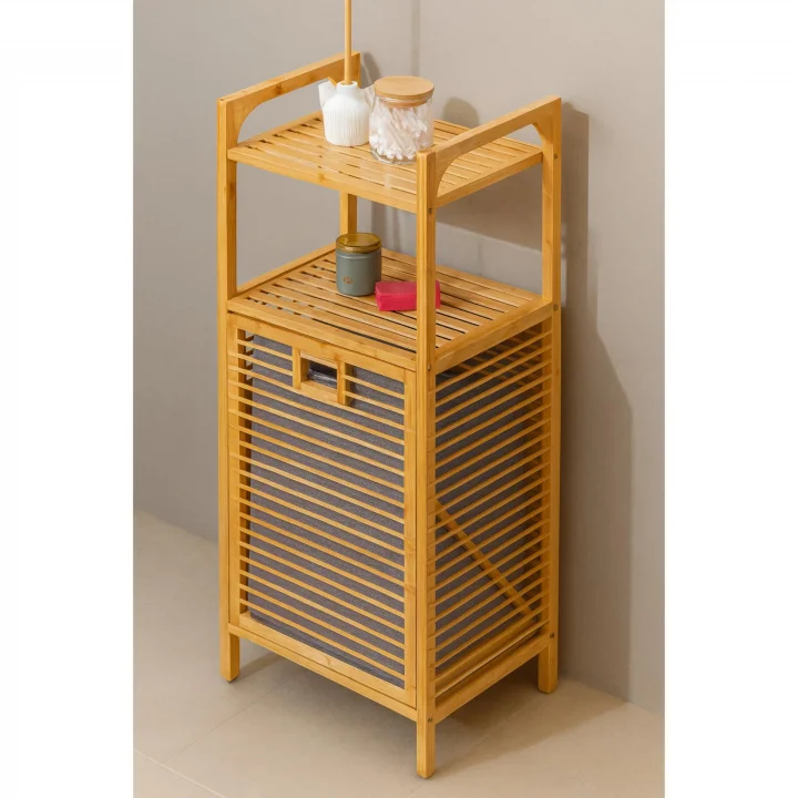 Bambu Çamaşır Sepeti Raflı & Banyo Rafı 40x30x95 cm