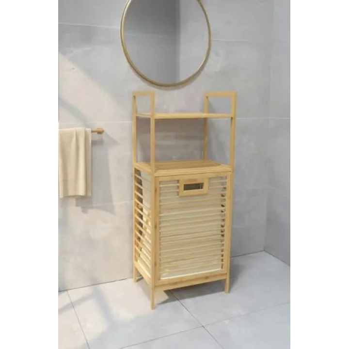 Bambu ECO-LITE BASIC Kirli Sepetli 2 Raflı Banyo Düzenleyici Çamaşır Sepeti DB-0031