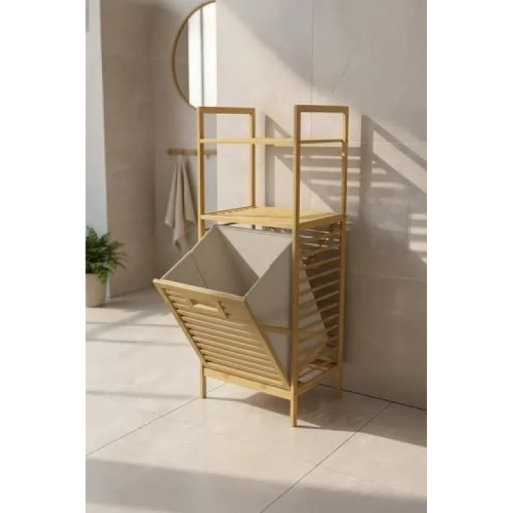 Bambu ECO-LITE BASIC Kirli Sepetli 2 Raflı Banyo Düzenleyici Çamaşır Sepeti DB-0031