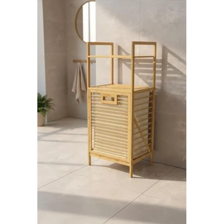 Bambu ECO-LITE BASIC Kirli Sepetli 2 Raflı Banyo Düzenleyici Çamaşır Sepeti DB-0031