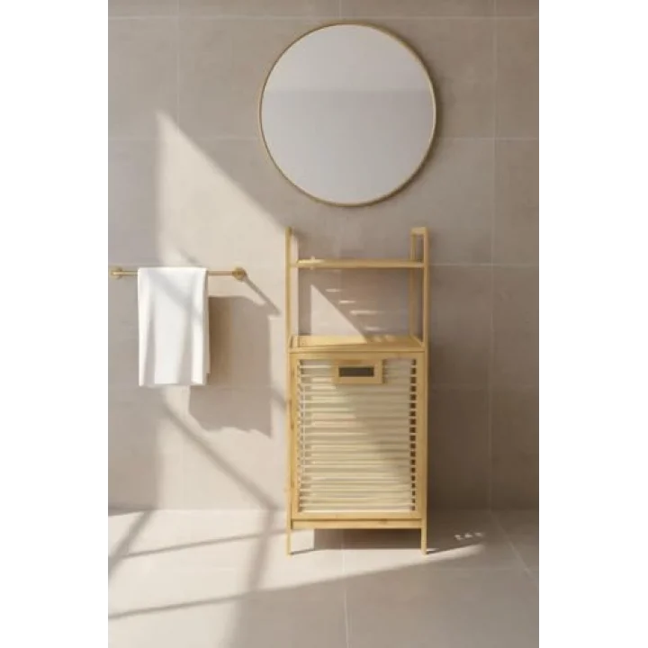 Bambu ECO-LITE BASIC Kirli Sepetli 2 Raflı Banyo Düzenleyici Çamaşır Sepeti DB-0031